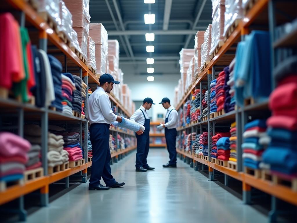 Personal logística textil en almacén